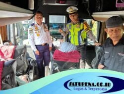 Sambut Mudik Lebaran, Kasat Lantas Muba Bersama Dishub dan Balai Uji kendaraan Gelar Ramp check Angkutan Bus AKDP