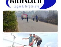 Kebakaran Lahan, Personil Polsek Kuta Makmur Bantu Padamkan Api