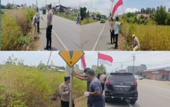Polsek Panteraja Bersama Masyarakat Memasang Bendera Merah Putih Dalam Rangka Menyambut  HUT RI Ke-79 