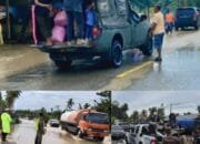 TNI-Polri Bersinergi Evakuasi Kendaraan di Jalan Tergenang Air di Padang Tiji Pidie