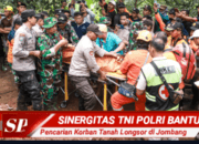 Sinergitas Polisi TNI Bantu Pencarian Korban Tanah Longsor di Jombang