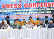 Kapolda Aceh Pimpin Pemusnahan 25 Kg Kokain, 108 Kg Sabu, dan 640 Kg Ganja