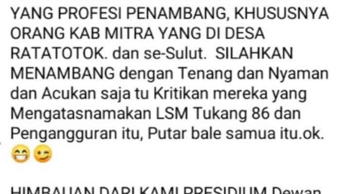 LSM Garda Timur Indonesia Desak Usut Keterlibatan Sehan Ambaru dalam Lingkaran PETI Ratatotok