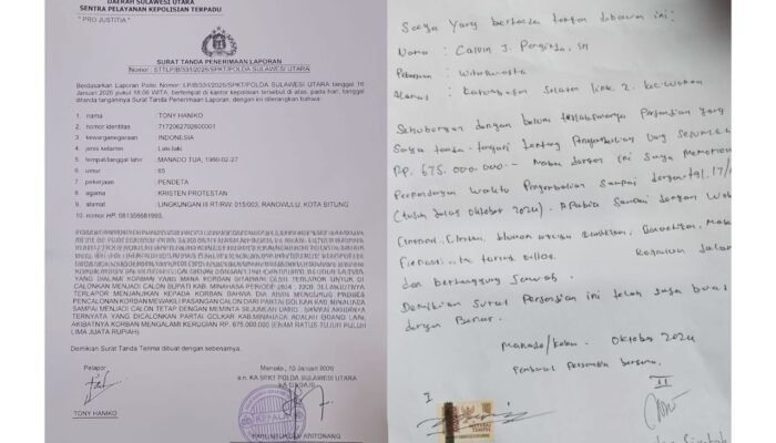Viral!! Politisi Golkar Calvin Paginda dilaporkan ke Polda Sulut Atas Dugaan Penipuan Senilai RP. 675 Juta, Diduga Dana Mengalir ke MEP