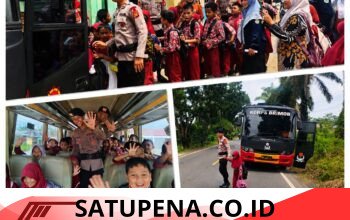 Personel Satbrimob Polda Sumsel Batalyon B Pelopor Laksanakan Program Bus Sekolah Gratis di SD Negeri 54 Kota Lubuklinggau