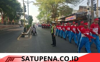 Polres Lampung Utara Amankan Lomba Gerak Jalan Pelajar di Stadion Sukung Kotabumi