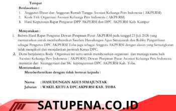 DPP AKPERSI Terbitkan Surat Keputusan Pemberhentian Dua Pengurus DPC Kabupaten Toba